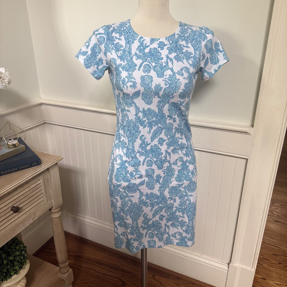 Sail to Sable STS Blue Toile Floral T-Shirt Dress XXS New With Tags Crew Neck